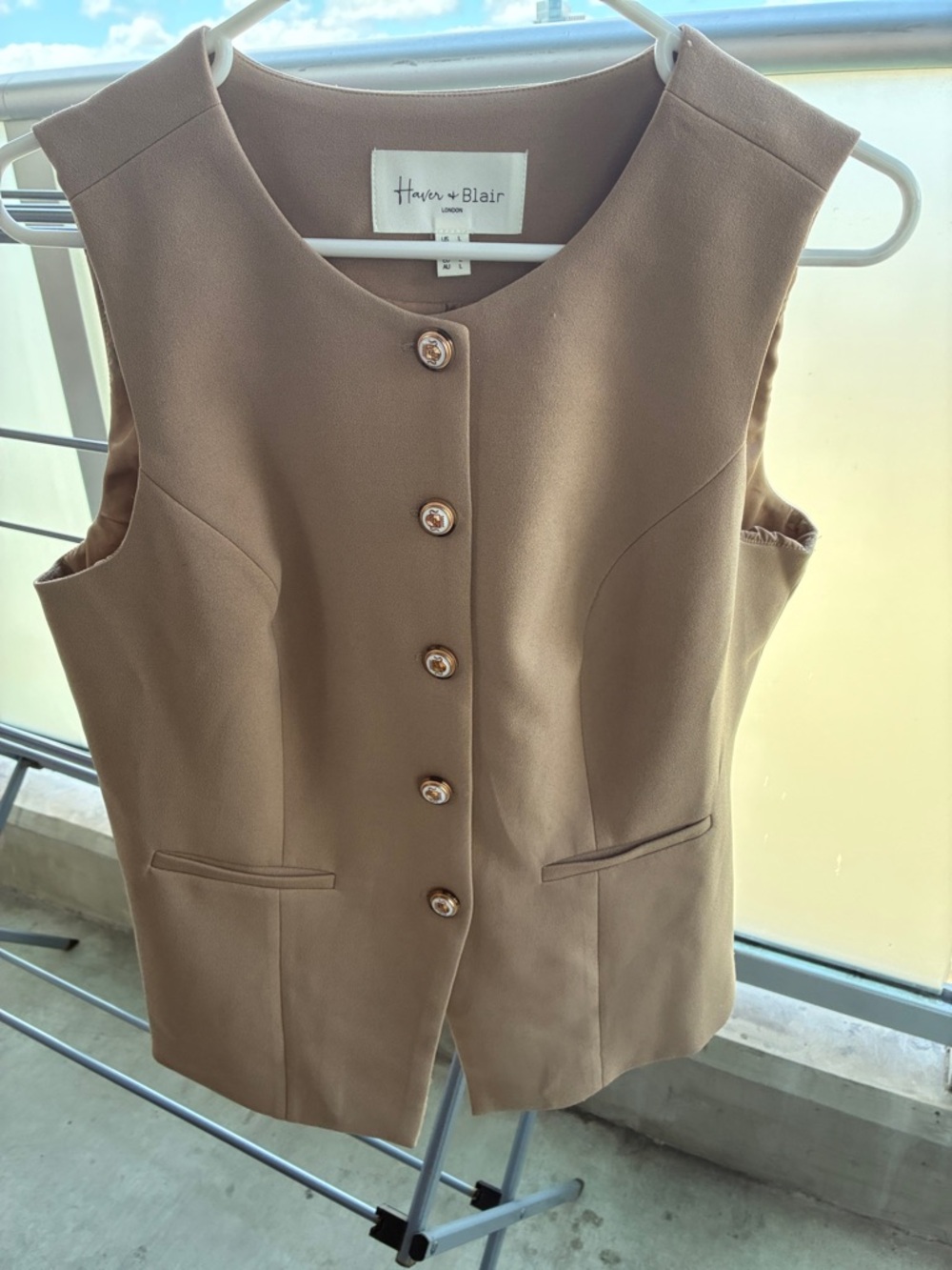 Haver + Blair Sleeveless Button Front Vest in Taupe